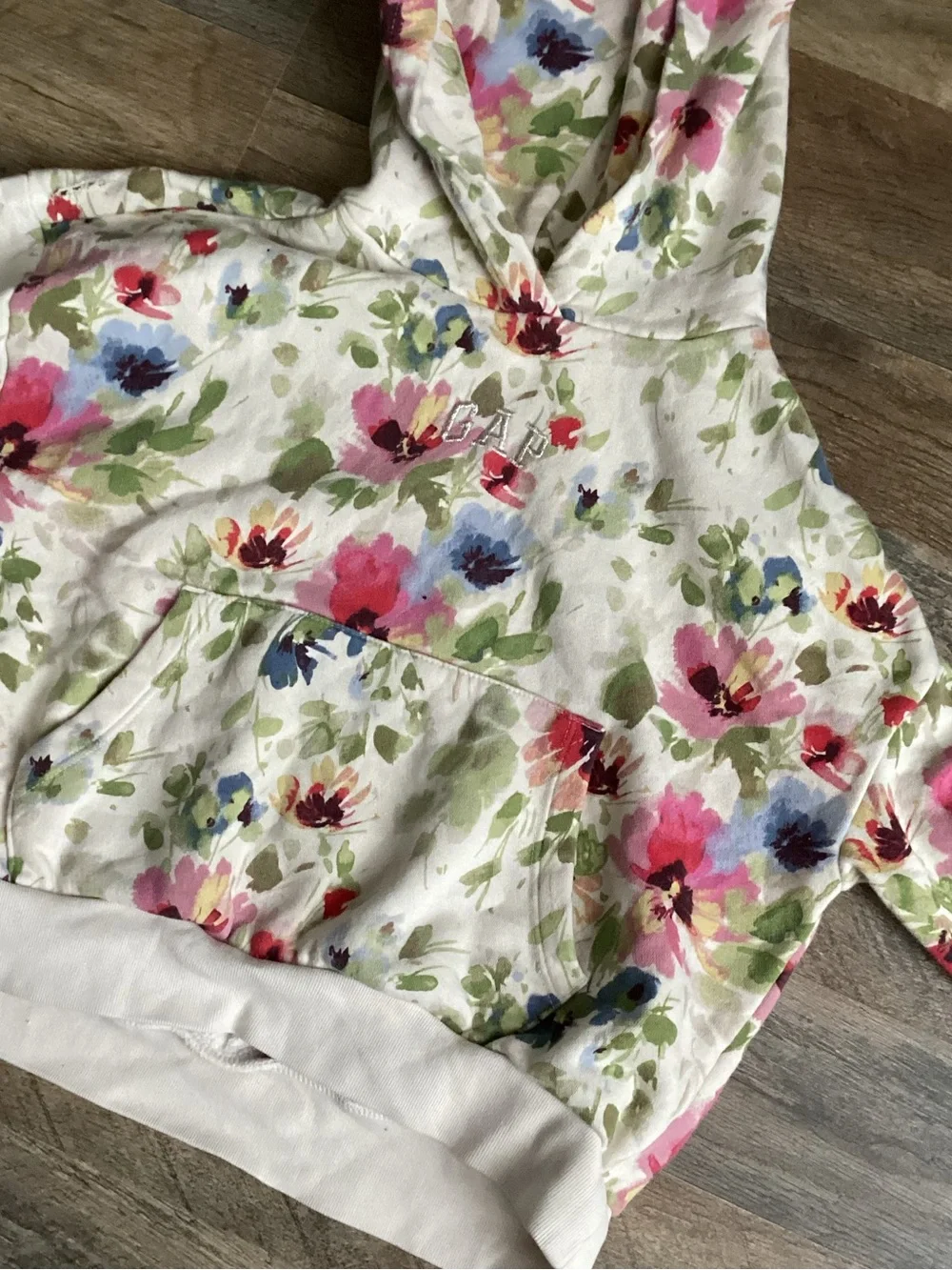 Gap kids Hooded Sweatshirt in Cream with Pink & Green Accents
